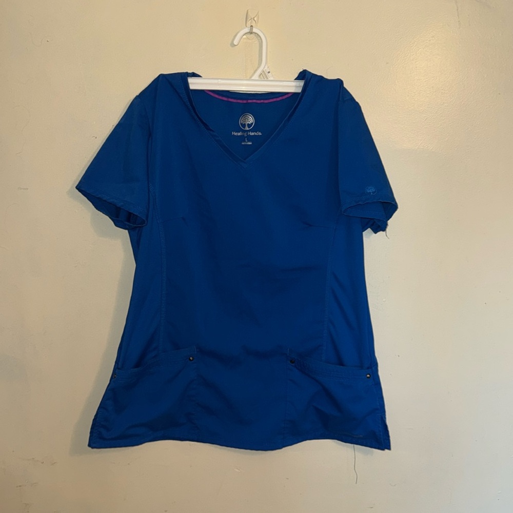 Healing Hands scrub top. Galaxy blue. Size Large.